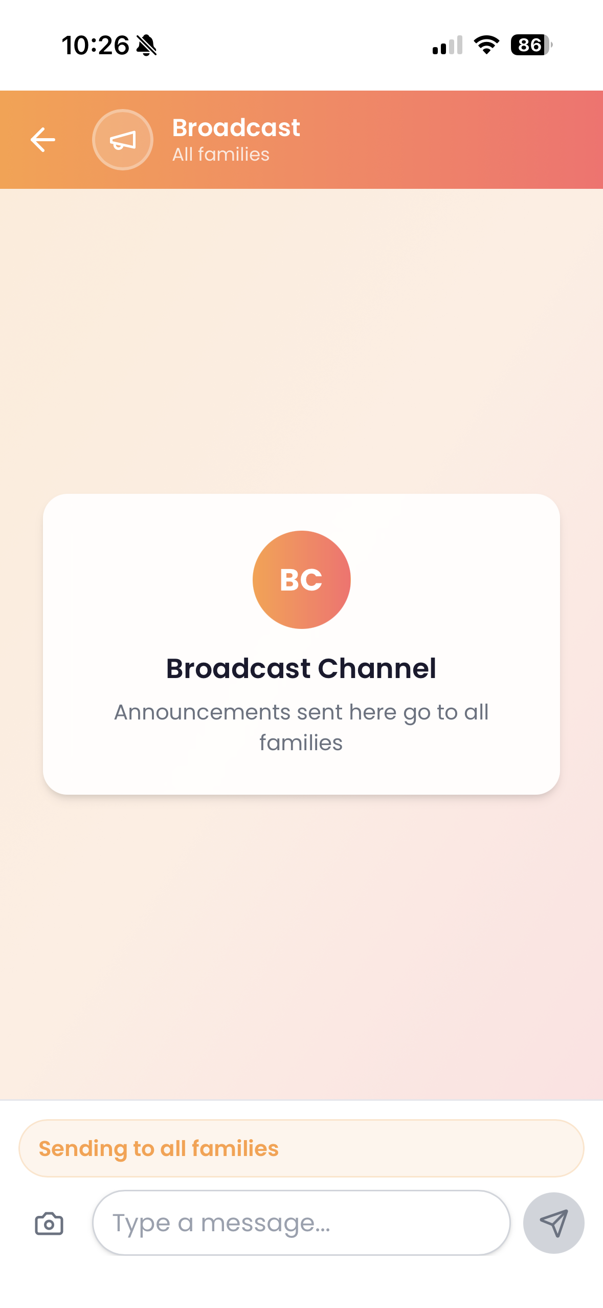 Sunrise Broadcast Channel for sending announcements to all families